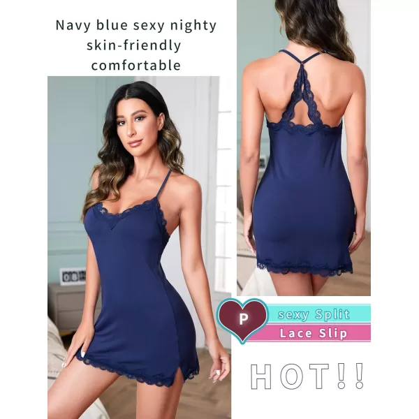 Avidlove Womens Sexy Lingerie for Women Lounge Nightwear Sexy Sleepwear Full Slip Chemise Lingerie Cotton Nightgowns BabydollNavy Blue