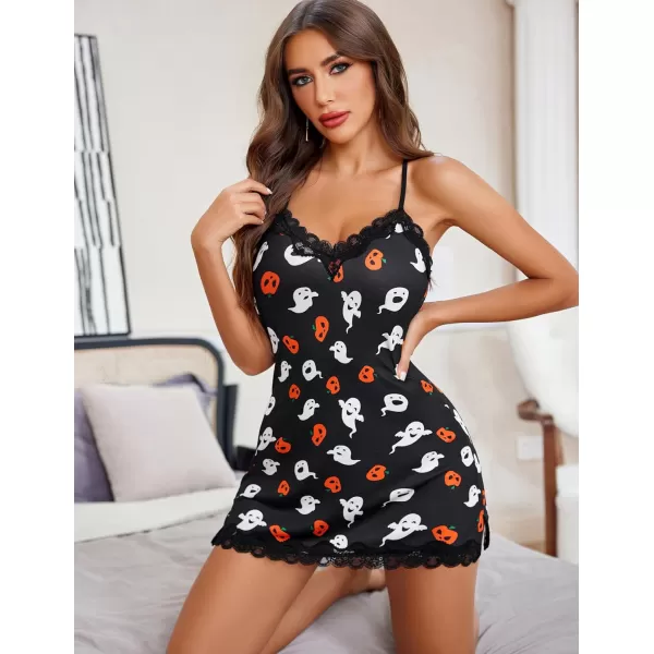 Avidlove Womens Sexy Lingerie for Women Lounge Nightwear Sexy Sleepwear Full Slip Chemise Lingerie Cotton Nightgowns BabydollPumpkin Skull