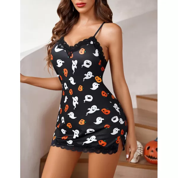 Avidlove Womens Sexy Lingerie for Women Lounge Nightwear Sexy Sleepwear Full Slip Chemise Lingerie Cotton Nightgowns BabydollPumpkin Skull