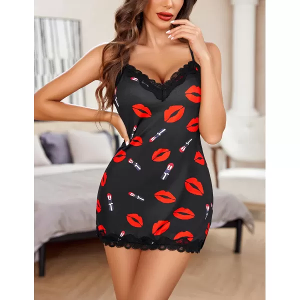 Avidlove Womens Sexy Lingerie for Women Lounge Nightwear Sexy Sleepwear Full Slip Chemise Lingerie Cotton Nightgowns BabydollRed Lips