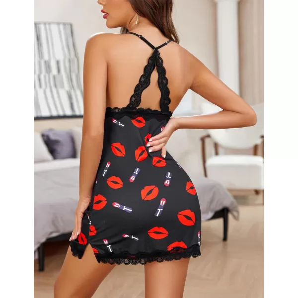 Avidlove Womens Sexy Lingerie for Women Lounge Nightwear Sexy Sleepwear Full Slip Chemise Lingerie Cotton Nightgowns BabydollRed Lips