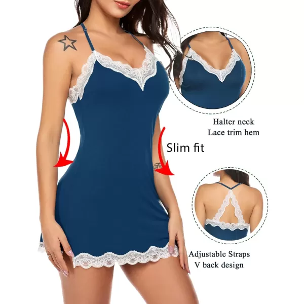 Avidlove Womens Sexy Lingerie for Women Lounge Nightwear Sexy Sleepwear Full Slip Chemise Lingerie Cotton Nightgowns BabydollWhite and Blue