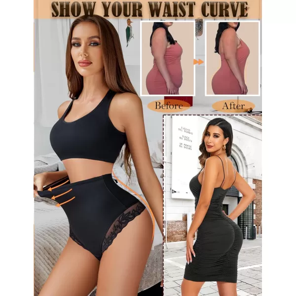 Avidlove Womens Shapewear Control Panties Lace Seamless Tummy Underwear High Waisted Slip ThongsBlack2 Pack