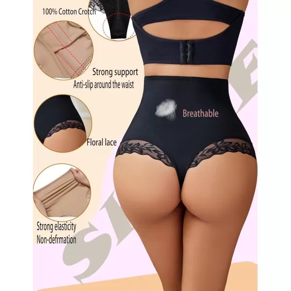 Avidlove Womens Shapewear Control Panties Lace Seamless Tummy Underwear High Waisted Slip ThongsBlack2 Pack