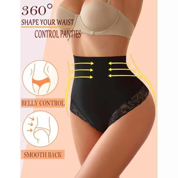 Avidlove Womens Shapewear Control Panties Lace Seamless Tummy Underwear High Waisted Slip ThongsBlack2 Pack