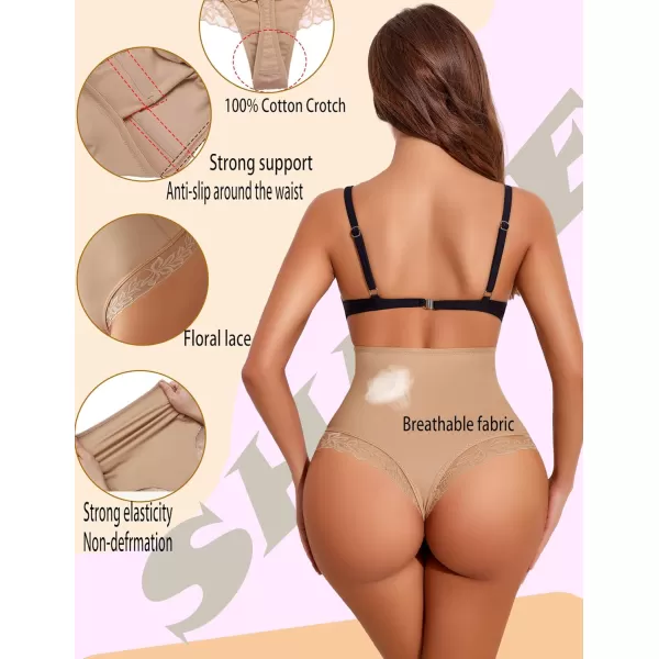 Avidlove Womens Shapewear Control Panties Lace Seamless Tummy Underwear High Waisted Slip ThongsKhaki2 Pack