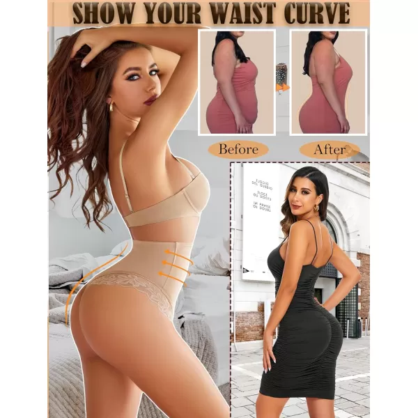 Avidlove Womens Shapewear Control Panties Lace Seamless Tummy Underwear High Waisted Slip ThongsKhaki2 Pack