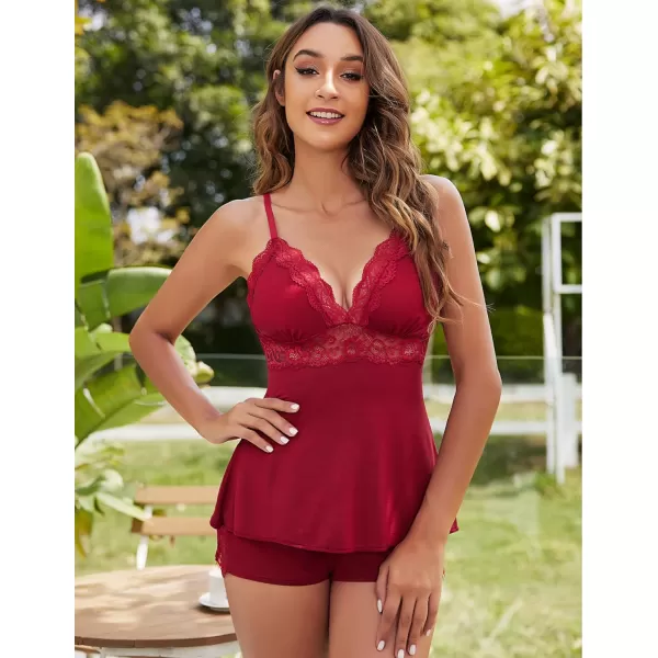 Avidlove Womens Sleepwear Lace Pajamas Cami PJS Set Pajama Set for Women1wine Red