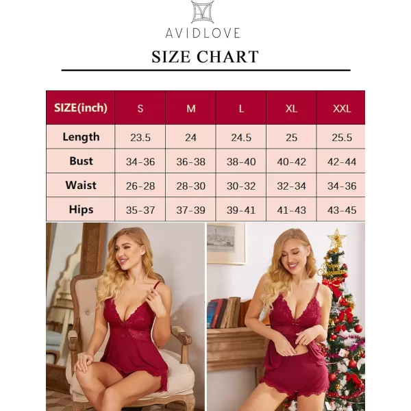 Avidlove Womens Sweetness Cami Set Lace Camisole Lingerie Nightwear Sexy Pajamas Lounge Sets1wine Red