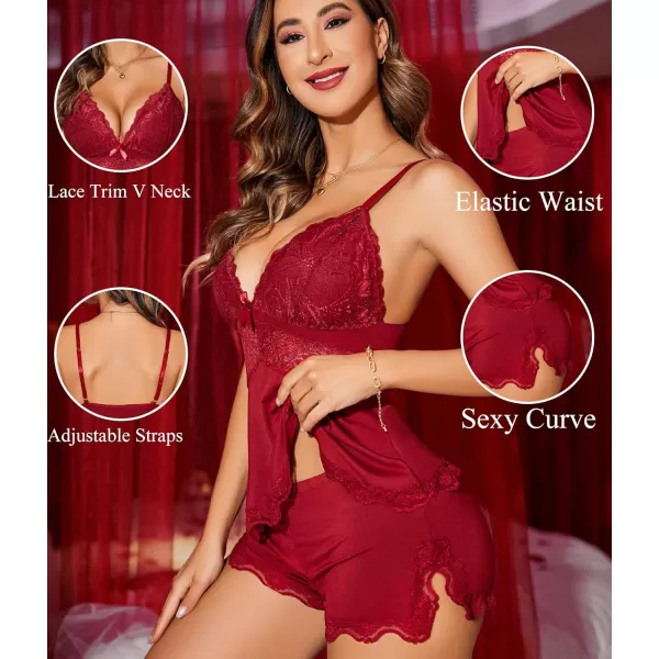 Avidlove Womens Sweetness Cami Set Lace Camisole Lingerie Nightwear Sexy Pajamas Lounge Sets1wine Red