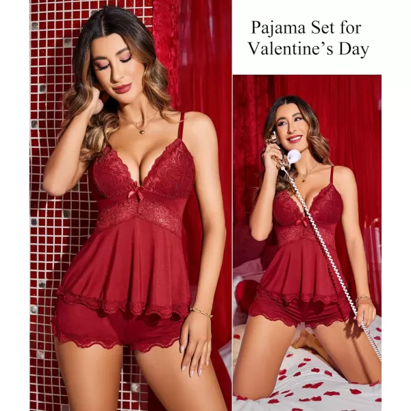 Avidlove Womens Sweetness Cami Set Lace Camisole Lingerie Nightwear Sexy Pajamas Lounge Sets1wine Red