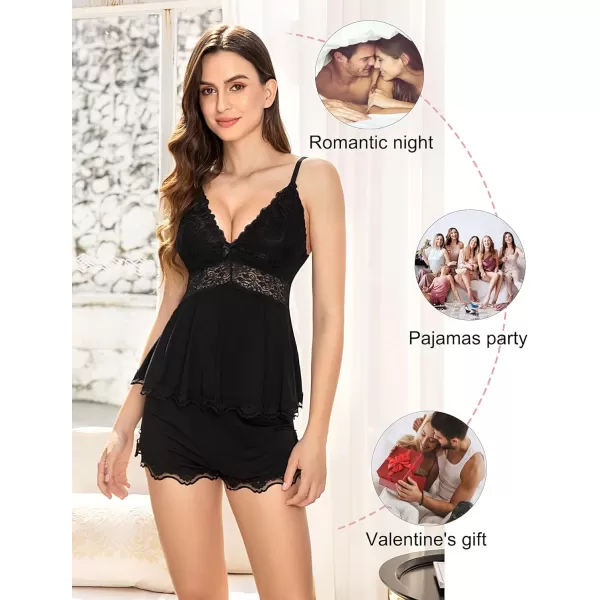 Avidlove Womens Sweetness Cami Set Lace Camisole Lingerie Nightwear Sexy Pajamas Lounge SetsBlack