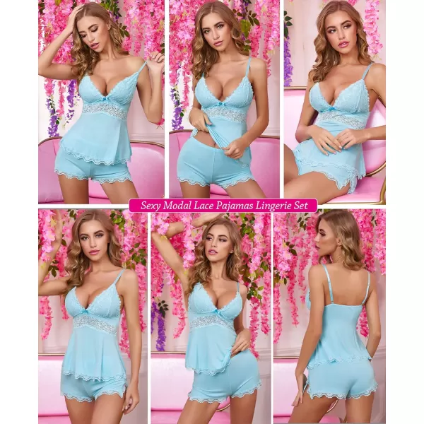 Avidlove Womens Sweetness Cami Set Lace Camisole Lingerie Nightwear Sexy Pajamas Lounge SetsBlue