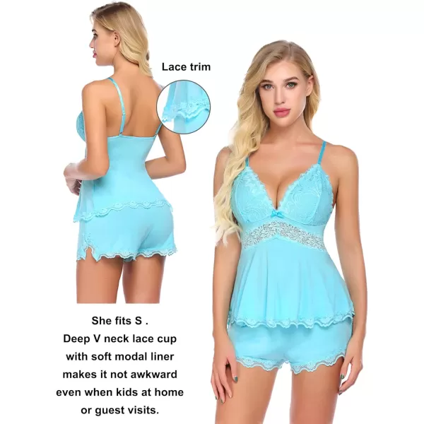 Avidlove Womens Sweetness Cami Set Lace Camisole Lingerie Nightwear Sexy Pajamas Lounge SetsBlue