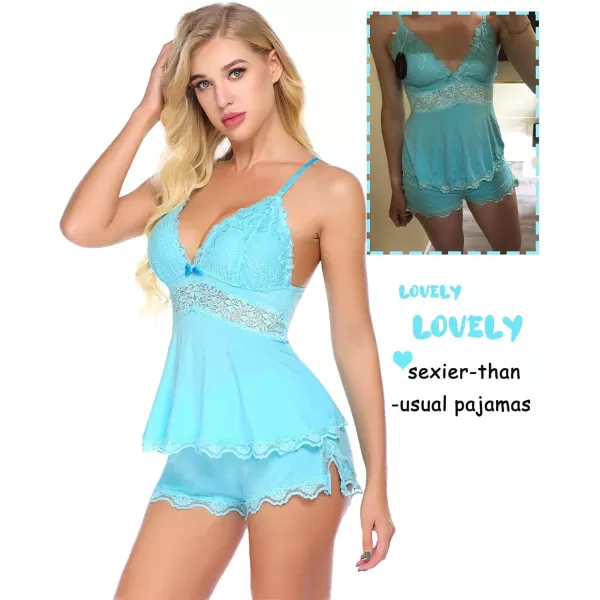 Avidlove Womens Sweetness Cami Set Lace Camisole Lingerie Nightwear Sexy Pajamas Lounge SetsBlue