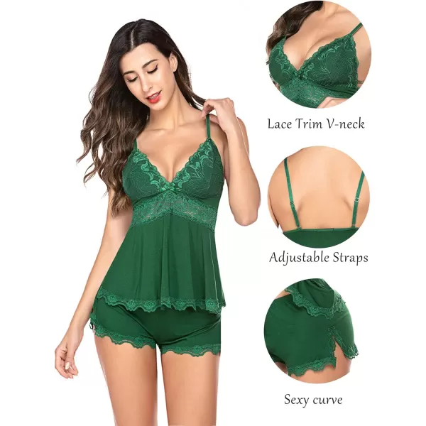 Avidlove Womens Sweetness Cami Set Lace Camisole Lingerie Nightwear Sexy Pajamas Lounge SetsDark Green