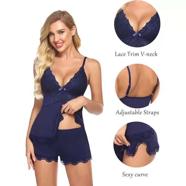 Avidlove Womens Sweetness Cami Set Lace Camisole Lingerie Nightwear Sexy Pajamas Lounge SetsNavy Blue