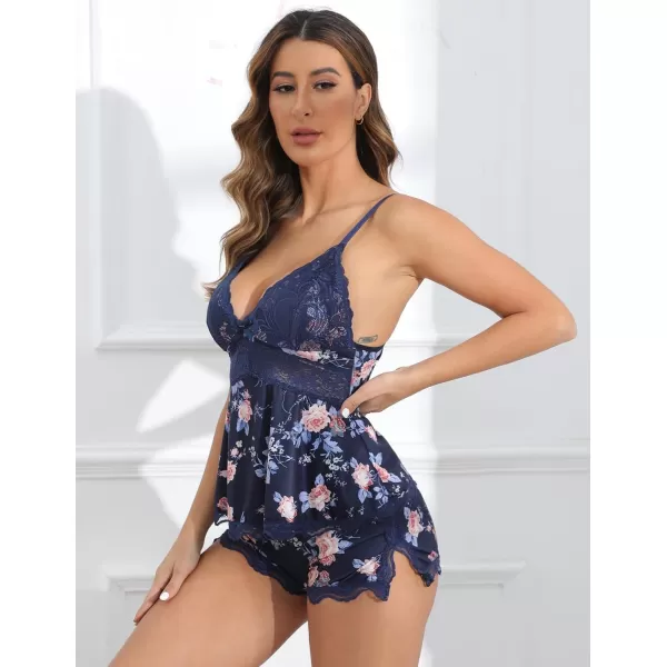 Avidlove Womens Sweetness Cami Set Lace Camisole Lingerie Nightwear Sexy Pajamas Lounge SetsNavy Blue Floral