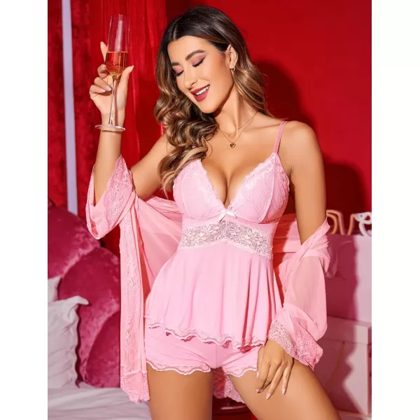 Avidlove Womens Sweetness Cami Set Lace Camisole Lingerie Nightwear Sexy Pajamas Lounge SetsPink