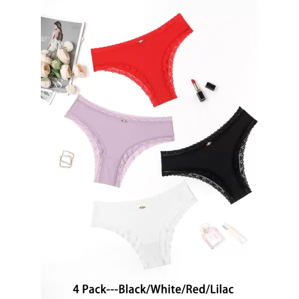 Avidlove Womens Underwear Hipster Panties Lace Bikini Brief Underwear 2 amp 4 Pack SXXLBlackWhiteRedLilac