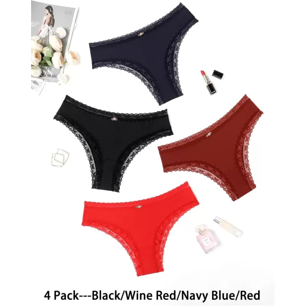 Avidlove Womens Underwear Hipster Panties Lace Bikini Brief Underwear 2 amp 4 Pack SXXLBlackWine RedNavy BlueRed