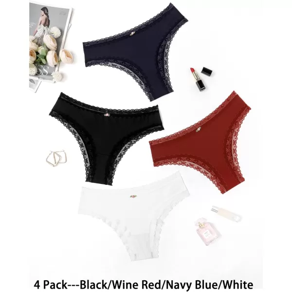 Avidlove Womens Underwear Hipster Panties Lace Bikini Brief Underwear 2 amp 4 Pack SXXLBlackWine RedNavy BlueWhite