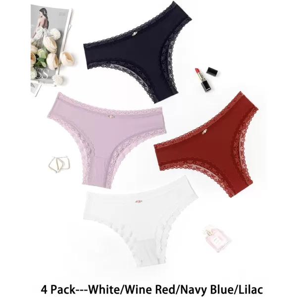 Avidlove Womens Underwear Hipster Panties Lace Bikini Brief Underwear 2 amp 4 Pack SXXLWhiteWine RedNavy BlueLilac