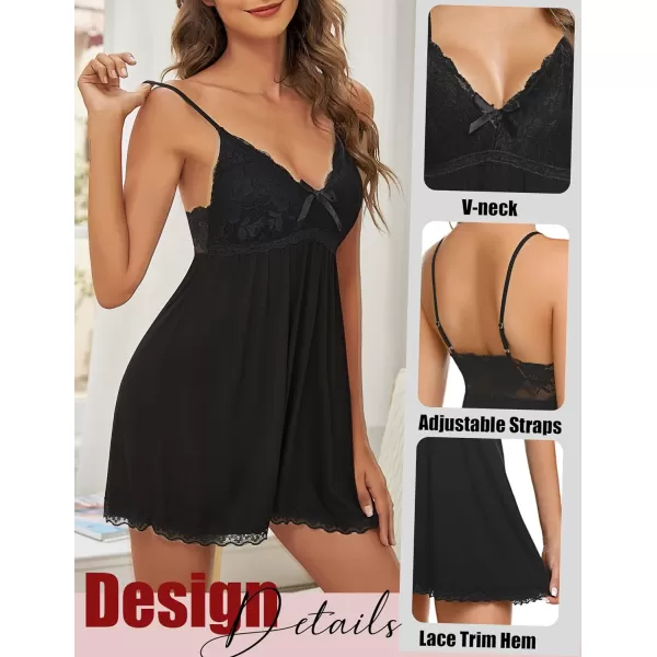 AvidlovenbspWomennbspNightgownnbspSexynbspSleepwearnbspLacenbspChemisenbspVnecknbspModalnbspBabydollnbspLoungenbspDressBlack