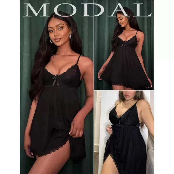 AvidlovenbspWomennbspNightgownnbspSexynbspSleepwearnbspLacenbspChemisenbspVnecknbspModalnbspBabydollnbspLoungenbspDressBlack