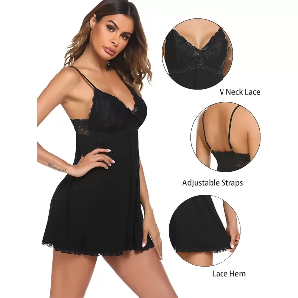 AvidlovenbspWomennbspNightgownnbspSexynbspSleepwearnbspLacenbspChemisenbspVnecknbspModalnbspBabydollnbspLoungenbspDressBlack