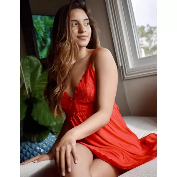 AvidlovenbspWomennbspNightgownnbspSexynbspSleepwearnbspLacenbspChemisenbspVnecknbspModalnbspBabydollnbspLoungenbspDressChristmas Red