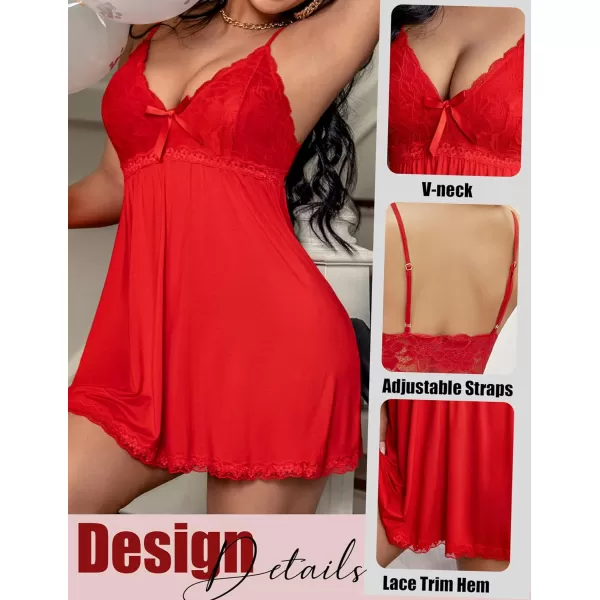 AvidlovenbspWomennbspNightgownnbspSexynbspSleepwearnbspLacenbspChemisenbspVnecknbspModalnbspBabydollnbspLoungenbspDressChristmas Red