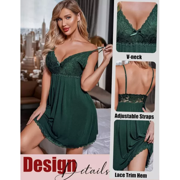 AvidlovenbspWomennbspNightgownnbspSexynbspSleepwearnbspLacenbspChemisenbspVnecknbspModalnbspBabydollnbspLoungenbspDressDark Green