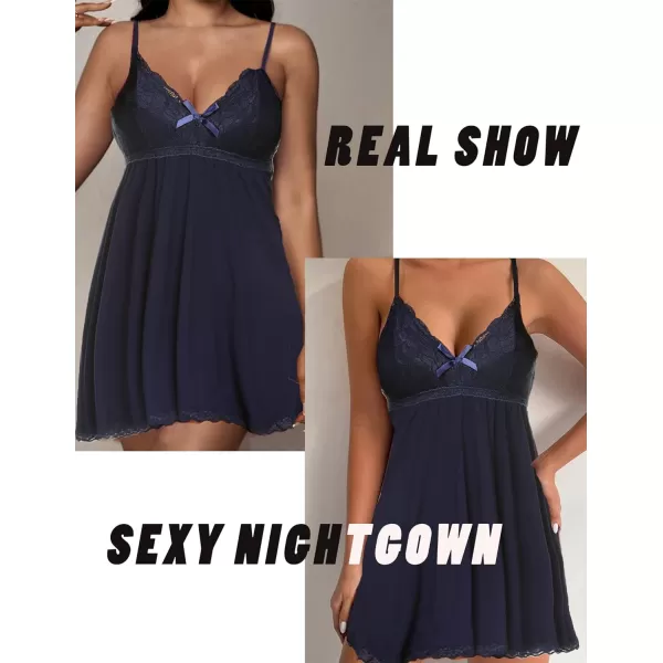 AvidlovenbspWomennbspNightgownnbspSexynbspSleepwearnbspLacenbspChemisenbspVnecknbspModalnbspBabydollnbspLoungenbspDressNavy Blue