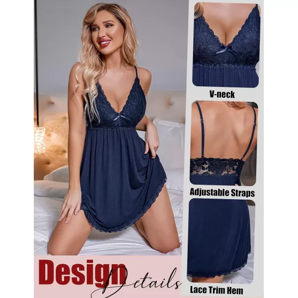AvidlovenbspWomennbspNightgownnbspSexynbspSleepwearnbspLacenbspChemisenbspVnecknbspModalnbspBabydollnbspLoungenbspDressNavy Blue