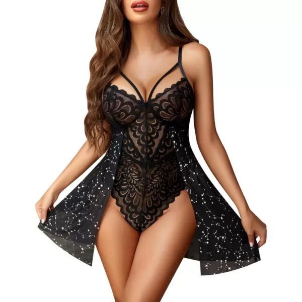 Avidlove Babydoll Lingerie for Women Floral Snap Crotch Teddy Chemise Nightie Lace NightgownParttern 6