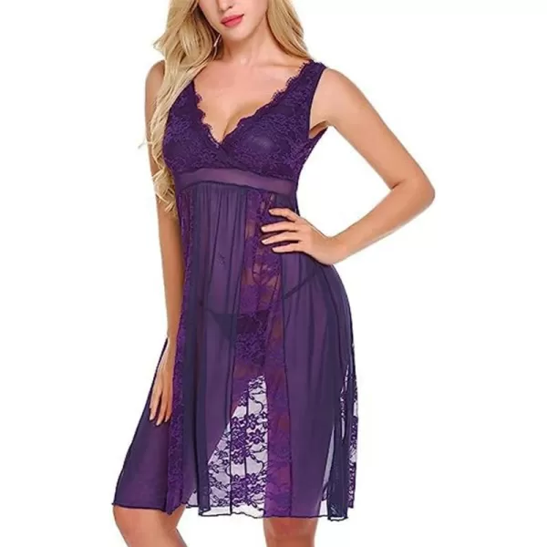 Avidlove Babydoll Lingerie for Women Sexy Nightgowns for Bride Lace Chemise Lingerie NightyPurple