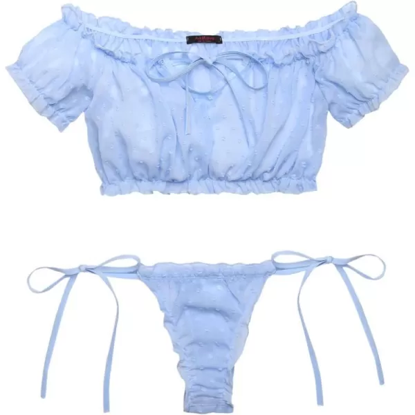 Avidlove Bra and Panty Set Ruffle Lingerie Set Mesh Babydoll ChemiseBlue