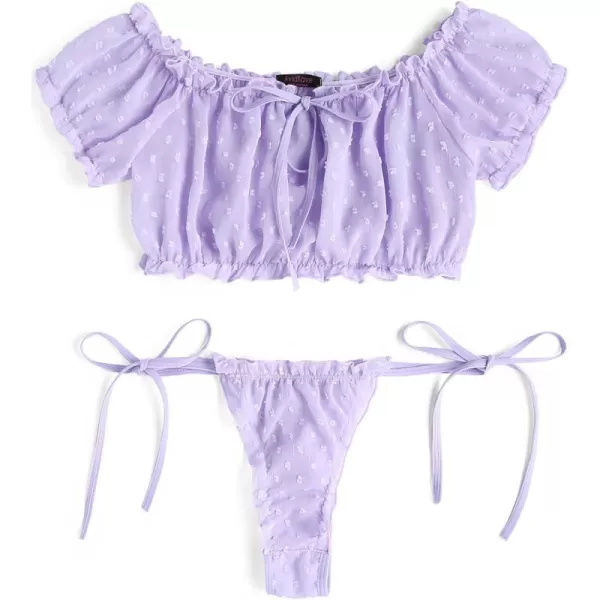 Avidlove Bra and Panty Set Ruffle Lingerie Set Mesh Babydoll ChemiseLavender