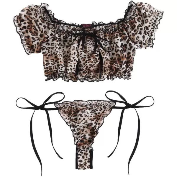 Avidlove Bra and Panty Set Ruffle Lingerie Set Mesh Babydoll ChemiseLeopard Print