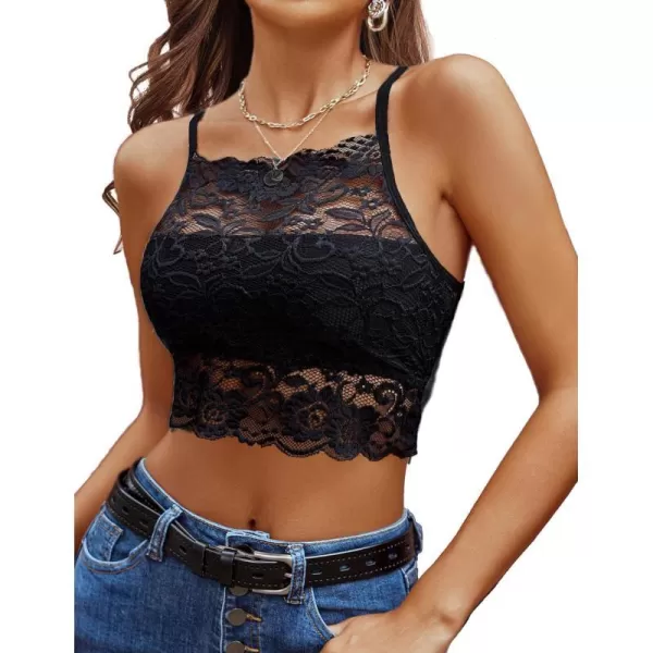 Avidlove Lace Bralette for Women High Neck Camisoles Racerback DoubleLayered Crop TopAblack