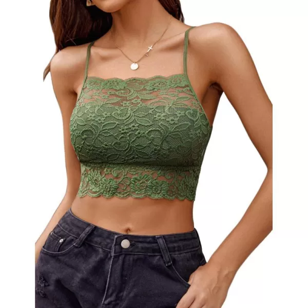 Avidlove Lace Bralette for Women High Neck Camisoles Racerback DoubleLayered Crop TopArmy Green 1