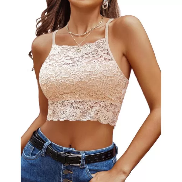 Avidlove Lace Bralette for Women High Neck Camisoles Racerback DoubleLayered Crop TopBeige