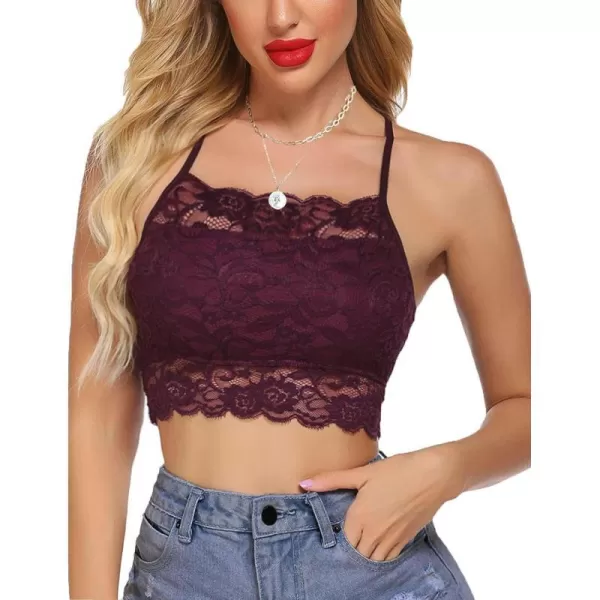 Avidlove Lace Bralette for Women High Neck Camisoles Racerback DoubleLayered Crop TopDark Purple