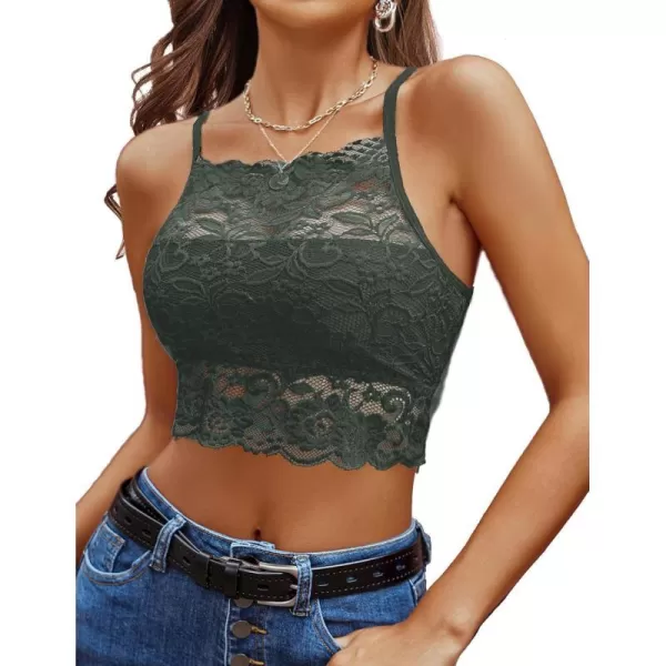 Avidlove Lace Bralette for Women High Neck Camisoles Racerback DoubleLayered Crop TopGray 1