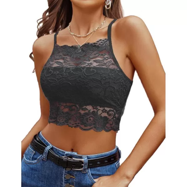 Avidlove Lace Bralette for Women High Neck Camisoles Racerback DoubleLayered Crop TopGrey