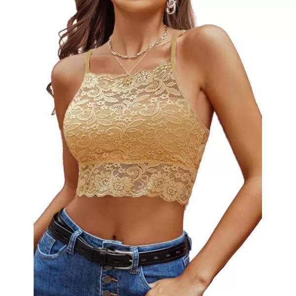 Avidlove Lace Bralette for Women High Neck Camisoles Racerback DoubleLayered Crop TopKhaki