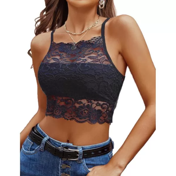 Avidlove Lace Bralette for Women High Neck Camisoles Racerback DoubleLayered Crop TopNavy Blue