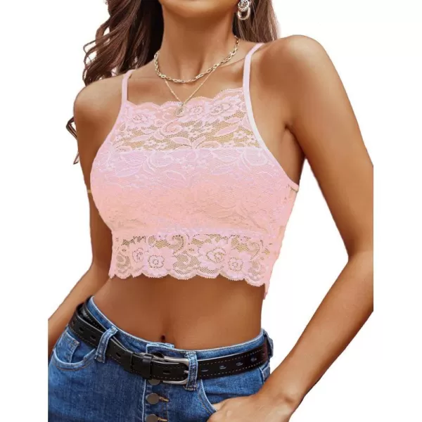 Avidlove Lace Bralette for Women High Neck Camisoles Racerback DoubleLayered Crop TopPastel Pink