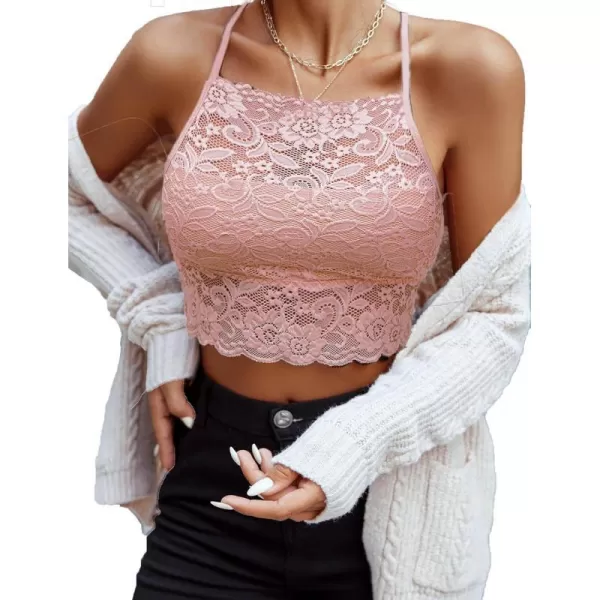 Avidlove Lace Bralette for Women High Neck Camisoles Racerback DoubleLayered Crop TopPink 2